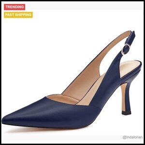 Faux Leather Kitten Heel Slingback Pumps Closed Toe Heeled Sandals